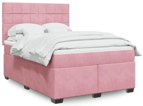 vidaXL Pat box spring cu saltea, roz, 140x200 cm, catifea