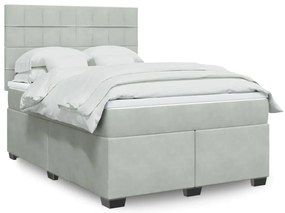 vidaXL Pat box spring cu saltea, gri deschis, 140x190 cm, catifea