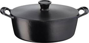 Cratita din fonta Tefal E2125455, 5,1 l, 45 cm, Forma ovala, Pana la 250 °C, Emailata, Inductie, Negru