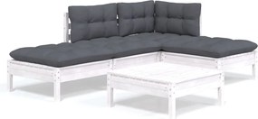 vidaXL Set mobilier grădină cu perne, 5 piese, alb, lemn de pin