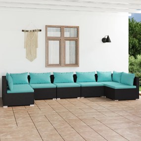 3101889 vidaXL Set mobilier de grădină cu perne, 7 piese, negru, poliratan