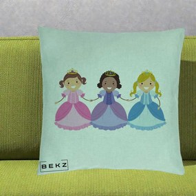 Perna Personalizata Printese Diverse Ilustratie, 40x40 cm, Verde Menta, Husa Detasabila, Perna Inclusa, BEKZ®
