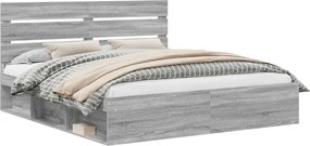 vidaXL Cadru de pat Gri Sonoma 180 x 200 cm Lemn de pin masiv