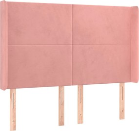 vidaXL Tăblie de pat cu aripioare, roz, 147x16x118/128 cm, catifea