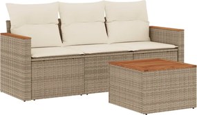 vidaXL Set canapele de grădină, 4 piese, cu perne, bej, poliratan