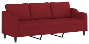 348967 vidaXL Canapea cu 3 locuri, roșu vin, 210 cm, material textil