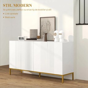 HOMCOM Bufet Modern pentru Living cu 4 Uși și Rafturi Reglabile, Închidere Moale, 140x40x75 cm, Alb | Aosom Romania