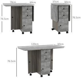HOMCOM Masă de bucătărie pliabilă masă de sufragerie pliantă 2 pliante cu 2 sertare 1 dulap și 1 raft de depozitare 120 x 60 x 76,5 cm - gri | Aosom Romania