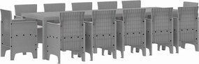 vidaXL Set de masă pentru grădină 13 pcs Gri deschis Rattan poli