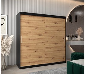 Dulap de haine 200 cm Toki (negru mat + stejar artisan). 1064851