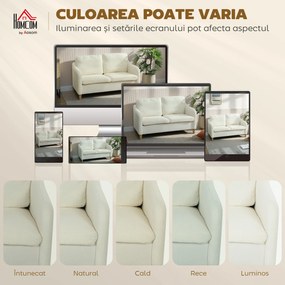 HOMCOM Divan 2 Locuri Imbottit în Sherpa cu Perne Detașabile, Picioare din Lemn de Eucalipt, Design Compact pentru Living, 137x69x82 cm, Crem | Aosom Romania