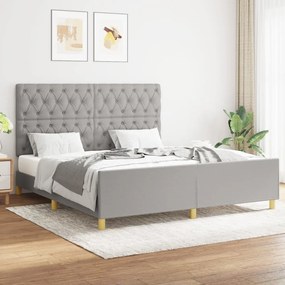 Cadru de pat cu tablie, gri deschis, 160x200 cm, textil Gri deschis, 160 x 200 cm, Design cu nasturi