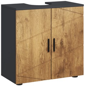 kleankin Dulap sub chiuveta lavabou, dulap de baie cu 2 usi cu raft, 60 x 30 x 60 cm gri antracit si aspect lemn | Aosom Romania