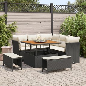 Set Canapea Grădină vidaXL 8 Piese cu Perne Negru Ratan Poliester