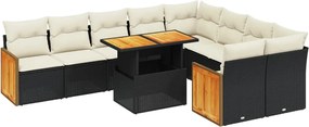 vidaXL Set canapele de grădină cu perne, 10 piese, negru, poliratan