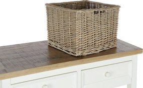 Consolă hol shabby chic din lemn de paulownia, alb, cu 2 sertare, raft pentru sticle, raft jos și blat gri, 80,5 x 88 x 38 cm, „Vinara”