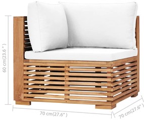 Canapea de gradina cu 3 locuri si perne, lemn masiv de tec Crem, 2x colt + mijloc, 1