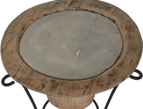 Lumânare decorativă din lemn masiv cu suport din fier forjat negru, 3 fitile, 45×45×95 cm, pentru terasă și exterior, „Torchère"
