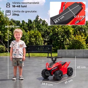 AIYAPLAY ATV Electric pentru Copii 18-48 Luni, 6V, 2 km/h, Sarcină 25 kg, Roșu | Aosom Romania