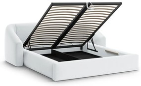 Pat matrimonial gri deschis tapițat cu spațiu de depozitare cu somieră 160x200 cm Campi – Cosmopolitan Design