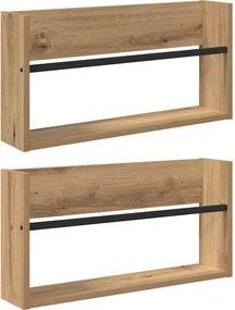 vidaXL Raft pentru reviste 2 pcs Stejar Artizanal 60 x 12 x 30 cm