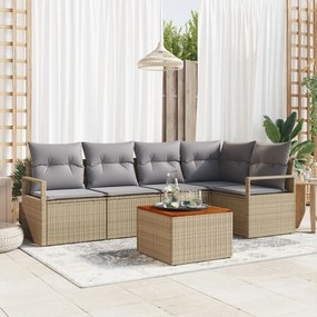 vidaXL Set de canapele de grădină 6 piese cu perne bej din rattan polimeric și acacia.