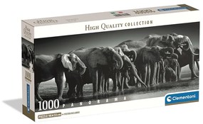 Animale Herd of Giants Puzzle compact panoramic cu elefant de 1000 de piese Clementoni