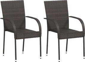 vidaXL Scaune de exterior stivuibile, 2 buc., maro, poliratan
