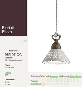 Lustra, Pendul rustic fabricat manual diametru 18cm Fiori di Pizzo 065.07.OC