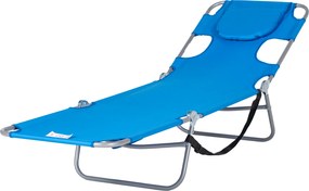 Outsunny Șezlong de grădină, fotoliu cu deschidere căptușită pentru față, șezlong de masaj pentru exterior, buzunar lateral, material textil, metal, Albastru | Aosom Romania