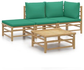 3155144 vidaXL Set mobilier de grădină cu perne verzi, 4 piese, bambus