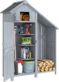 Outsunny Dulap de grădină din lemn pentru exterior, rezistent la intemperii, magazie pentru unelte cu acoperiş bituminos, poliţă 129 x 51,5 x 180 cm Gri | Aosom Romania