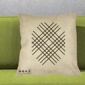 Perna Decorativa Geometric Grid, 40x40 cm, Crem, Husa Detasabila, Perna Inclusa, BEKZ®