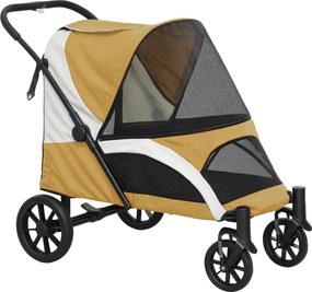 PawHut Cărucior pentru câini, cărucior pliabil pentru câini mari, cărucior pentru animale cu 4 roți, lese de siguranță, frâne, maro | Aosom Romania