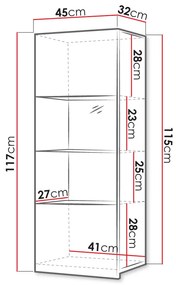 Vitrină de perete Brolani BR11 (negru + negru lucios) (cu iluminat LED alb). 1106334