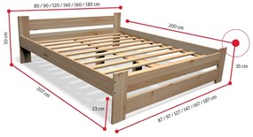 Supermobel Pat din lemn masiv ALUNE + somieră GRATIS, 90x200cm, natural/lac nu