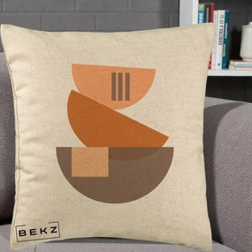 Perna Decorativa Geometric Bauhaus Boluri Portocaliu, 40x40 cm, Bej, Husa Detasabila, Perna Inclusa, BEKZ®