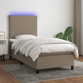 vidaXL Pat cu arcuri, saltea și LED, gri taupe, 80x200 cm, textil