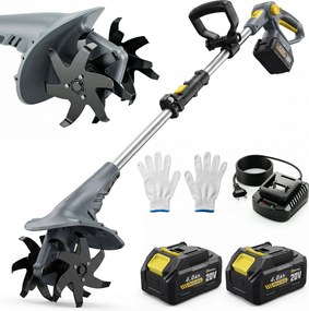 Outsunny Motocultor fără fir, Rotavator electric 18V cu 2 baterii 4000mAh, încărcător, lățime de lucru 20 cm Gri | Aosom Romania
