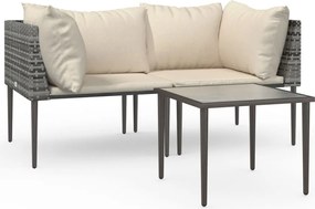 vidaXL Set mobilier de grădină cu perne, 3 piese, gri, poliratan
