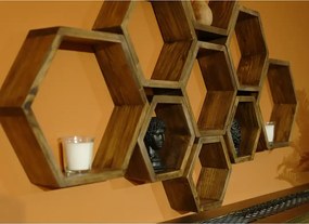 Set 9 rafturi perete Hexa Homs,Seia A620,lemn natur,30325