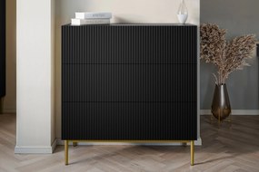 Comoda Nicole cu trei sertare cu picioare metalice 100 cm - negru mat / picioare aurii
