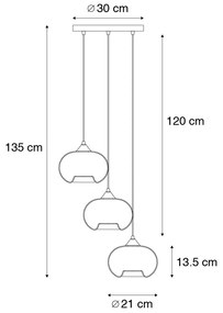 Lampă suspendată inteligentă neagră cu sticlă fumurie inclusiv 3 Wifi P45 - Busa
