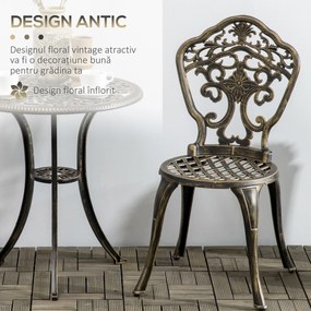 Outsunny Set Bistrò de Grădină 3 Piese cu 2 Scaune de Grădină și Masă Rotundă cu Orificiu pentru Umbrelă, Set Masă și Scaune de Grădină din Aluminiu, pentru Terasă, Curte, Exterior, Bronz | Aosom Romania