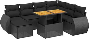 vidaXL Set mobilier de grădină cu perne, 8 piese, negru, poliratan