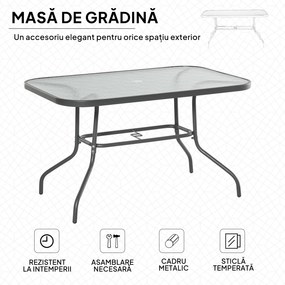Outsunny Masă Pliabilă pentru Grădină cu Gaură pentru Umbrelă, Mobilier Exterior din Metal și Sticlă, 120x80x70 cm | Aosom Romania
