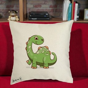 Perna Decorativa Brontosaur Verde Simpatic, 40x40 cm, Ecru, Husa Detasabila, Perna Inclusa, BEKZ®