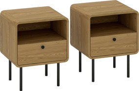 HOMCOM Noptieră îngustă măsuță cu compartiment deschis și 1 sertar picioare din oțel 40 x 36 x 50 cm, efect lemn stejar | Aosom Romania