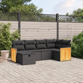 3265731 vidaXL Set mobilier de grădină cu perne, 6 piese, negru, poliratan