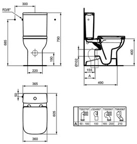 Rezervor pe vas WC Ideal Standard I.life S cu alimentare laterala alb lucios